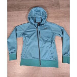 The North Face Women's Med Teal Green Fleece Full Zip Jacket Pockets Hood‎